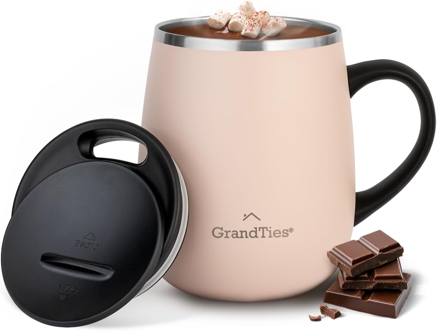 GRANDTIES 19 Colors Premium Vacuum Insulated Mug, 16.2 fl oz (460 ml), Mug with Easy Open Slide Lid, Stainless Steel, Double Wall Vacuum Insulation, Hot & Cold Protection, Popular in Office (Atlantis