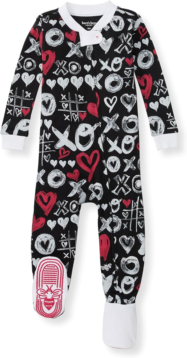 Burt's Bees Baby Pijama de algodón orgánico para niños, ajuste cómodo con pies | Convenient 2-way zip front sleeper pajama is equipped with non-slip bee grips for active littles on the move