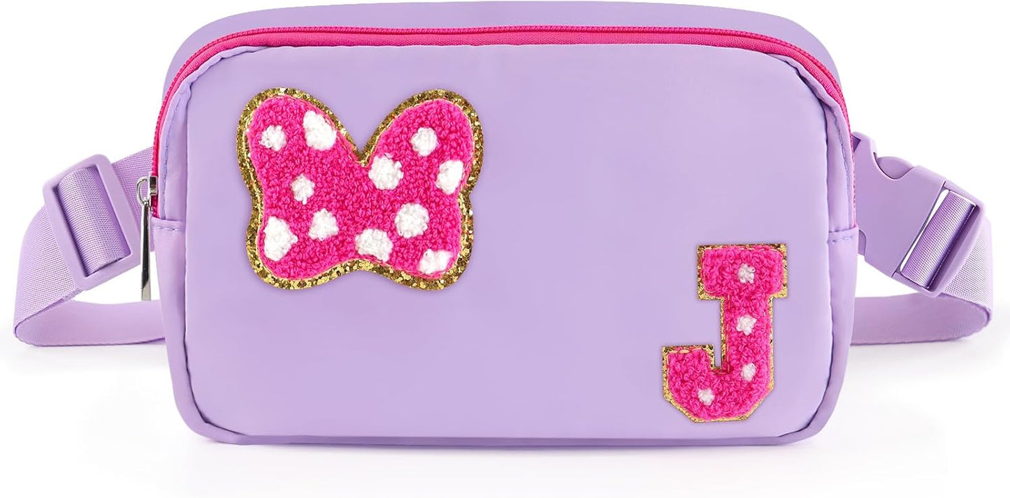 Riñonera con Lazo de Letra Inicial de Chenilla, Bolsa Cruzada Impermeable para Parque, Regalos de Navidad y Cumpleaños para Niñas Adolescentes, Hijas, Mujeres, Niños, Adultos, Linda Bolsa de Cinturón