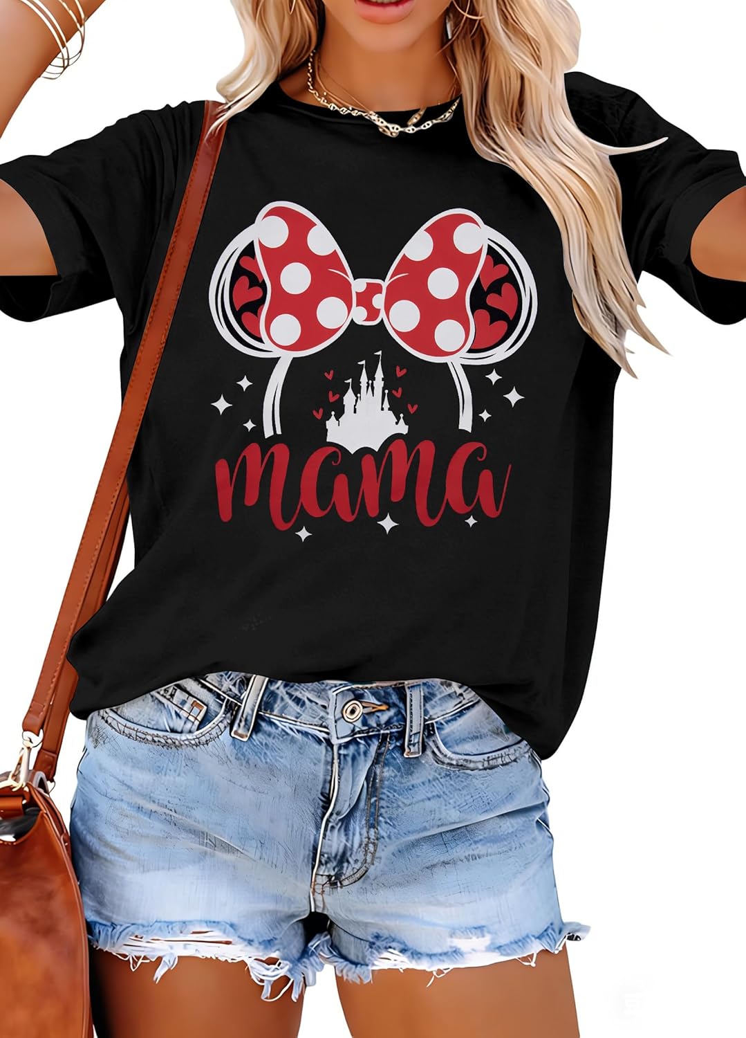 Camisa mágica para mujer, camiseta de manga corta con texto en inglés "Happiest Mama On Earth", diseño de castillo de Magic Kingdom