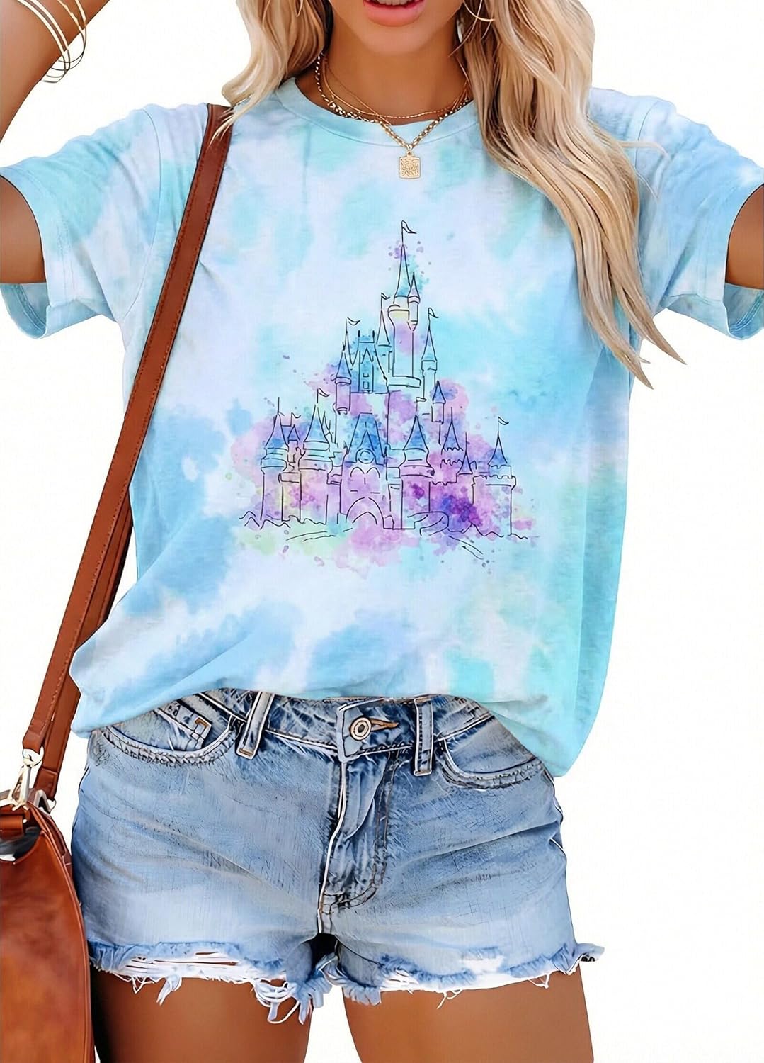 FRYAID Fantastical - Camisa de manga corta para mujer, diseño de teñido anudado Wonder World, diseño de teñido anudado