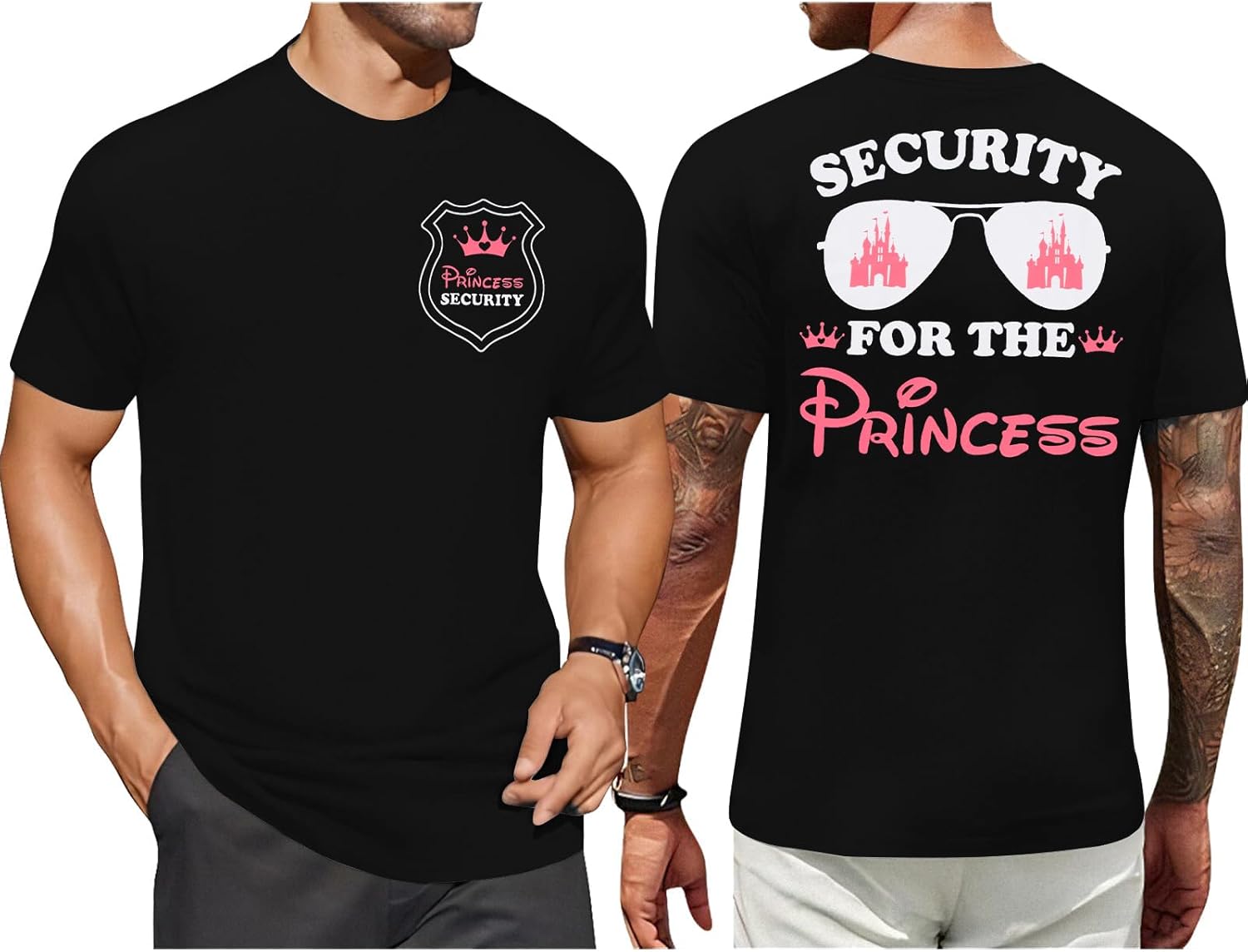 FRYAID Camiseta del Equipo de Seguridad de Princesas para Hombres Camiseta Mágica Reino Mágico Camisetas Papá Fiesta de Cumpleaños Viaje Familiar Tops de Manga Corta