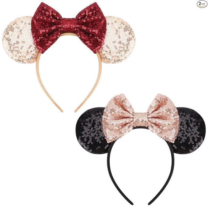 DRESHOW Diadema de lazo con orejas de ratón con purpurina, decoración de fiesta, disfraz de cosplay para mujer