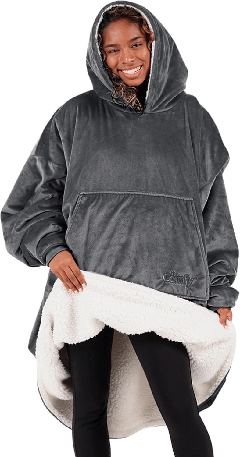 THE COMFY Original - Manta de forro polar de microfibra con forro sherpa, diseño de gran tamaño con capucha y bolsillo de Shark Tank