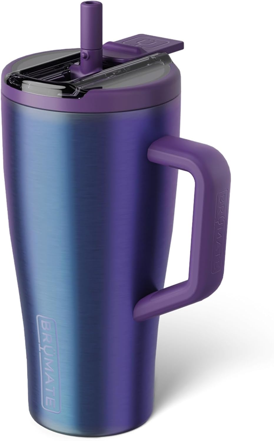 BrüMate Era Flip - Vaso de 40 onzas con tapa con pajilla cubierta 100 % a prueba de fugas, popote higiénico cubierto, botella de agua de acero inoxidable aislada con asa, apto para portavasos, sin BPA (Lilac Dusk)