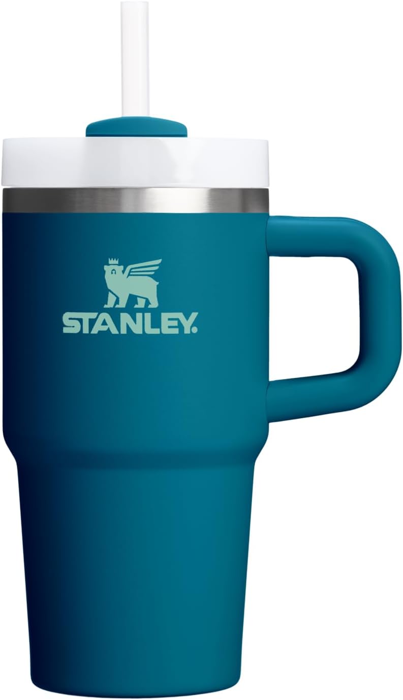 Stanley Quencher H2.0 - Vaso de acero inox. con asa, pajilla y tapa FlowState giratoria de 3 posiciones; aislamiento térmico/sin BPA; apto p/portavaso p/viaje; 30 oz, coral dorado (Goldenrod Coral)