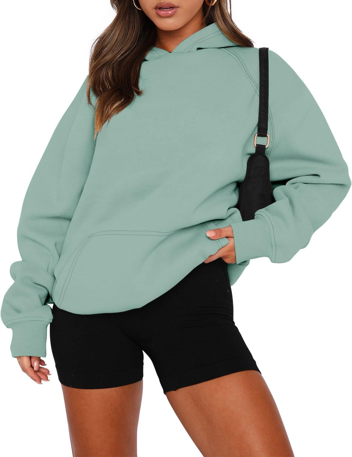 onlypuff Sudadera de manga larga con capucha para mujer, con bolsillo de canguro, suéter básico de forro polar