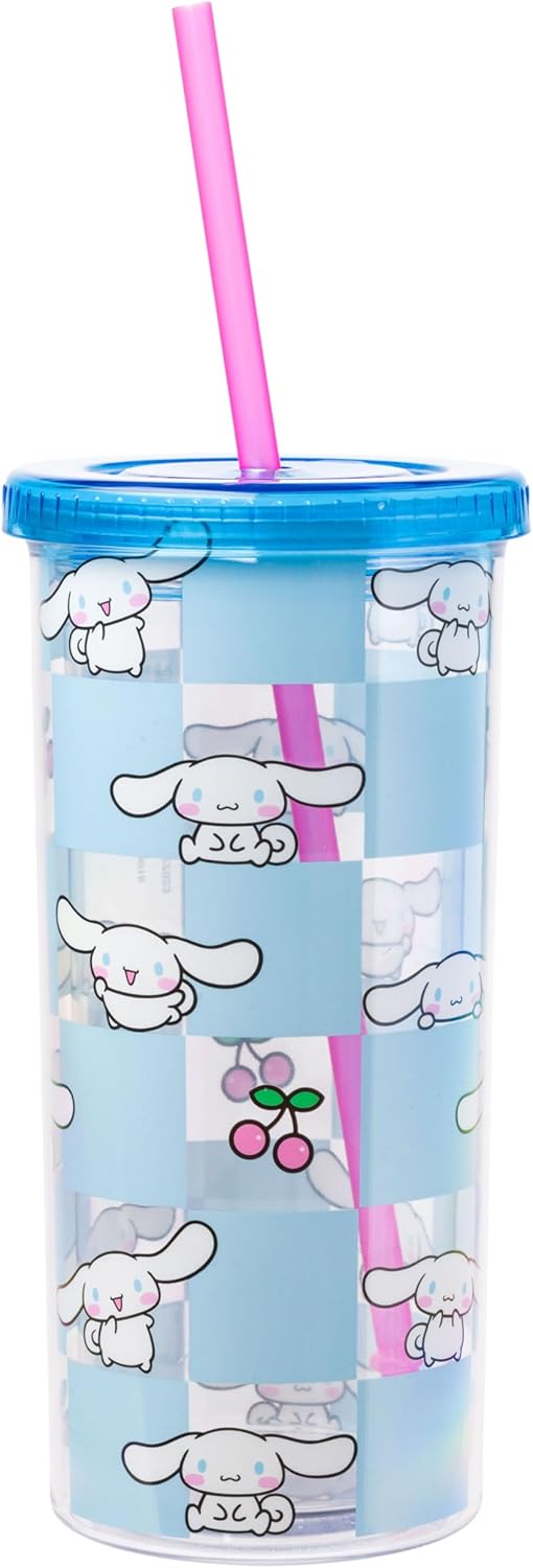 Silver Buffalo Disney Lilo and Stitch Ohana - Vaso de plástico con tapa y pajilla, 32 onzas