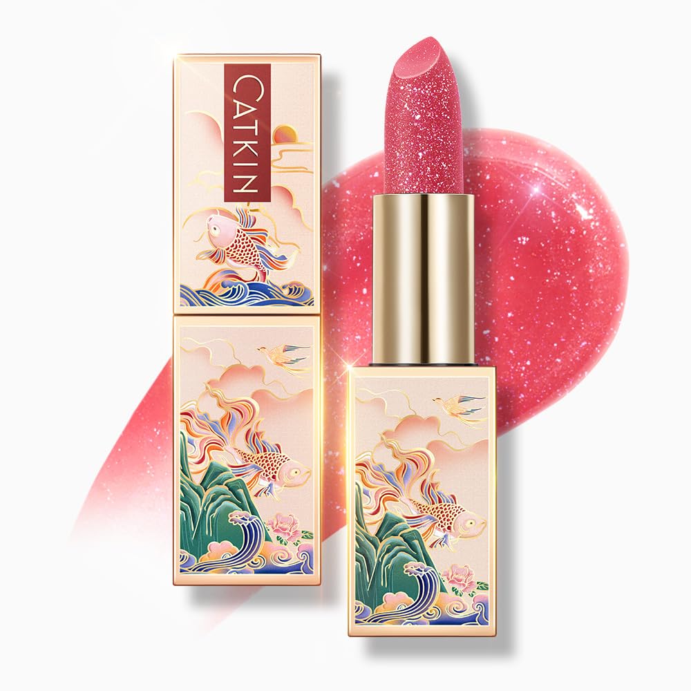 CATKIN Bálsamo labial tintado con purpurina para labios ultra hidratante, humectante labial, cuidado de labios con vitamina E nutritivo para labios agrietados y secos, 0.12 onzas, C15 Destiny, rojo