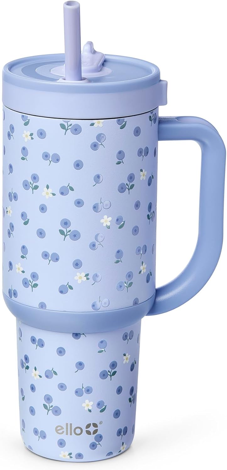 Ello Oasis - Vaso de 30 onzas con asa y pajita retráctil | Taza reutilizable de acero inoxidable aislada 100% a prueba de fugas, regalos para adolescentes, mujeres y hombres | Mantiene el frío durante