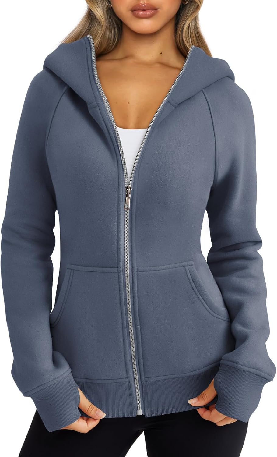 Trendy Queen Sudaderas con capucha y cremallera para mujer, chaquetas de vellón, talla extragrande, moda de otoño e invierno