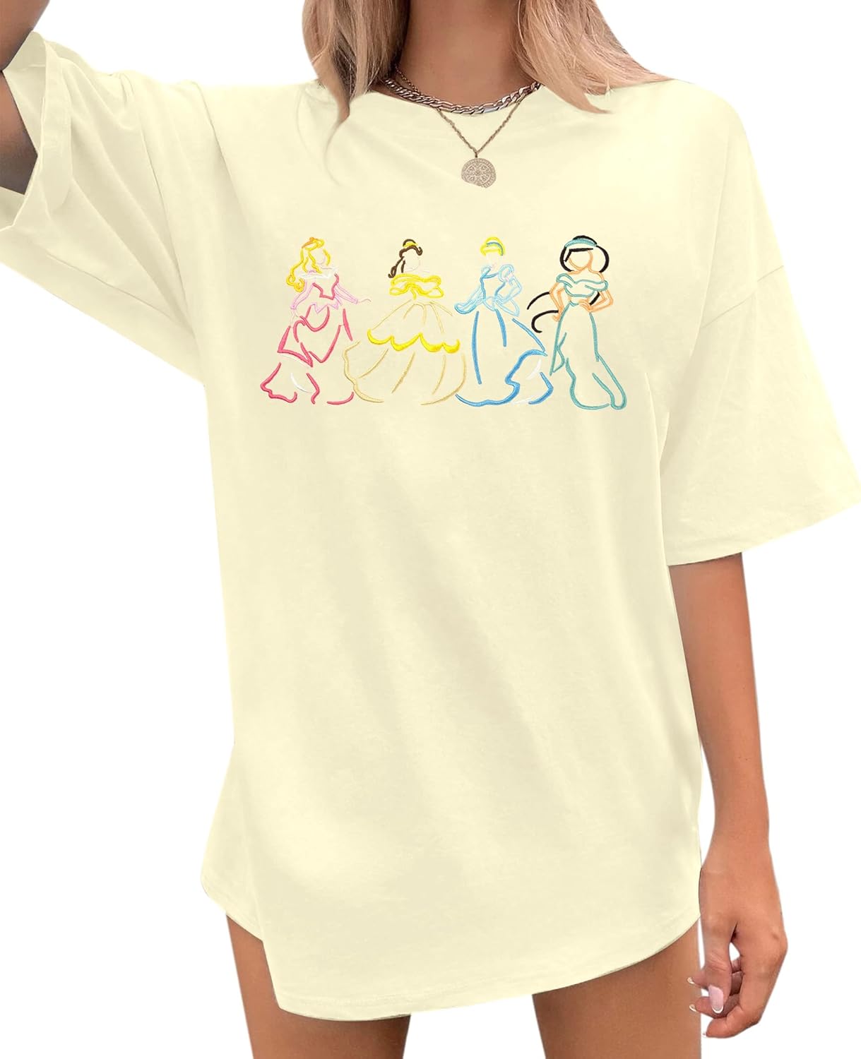 Camisa mágica para mujer, camisas bordadas de princesa, de gran tamaño, para vacaciones familiares, camisetas casuales de vacaciones