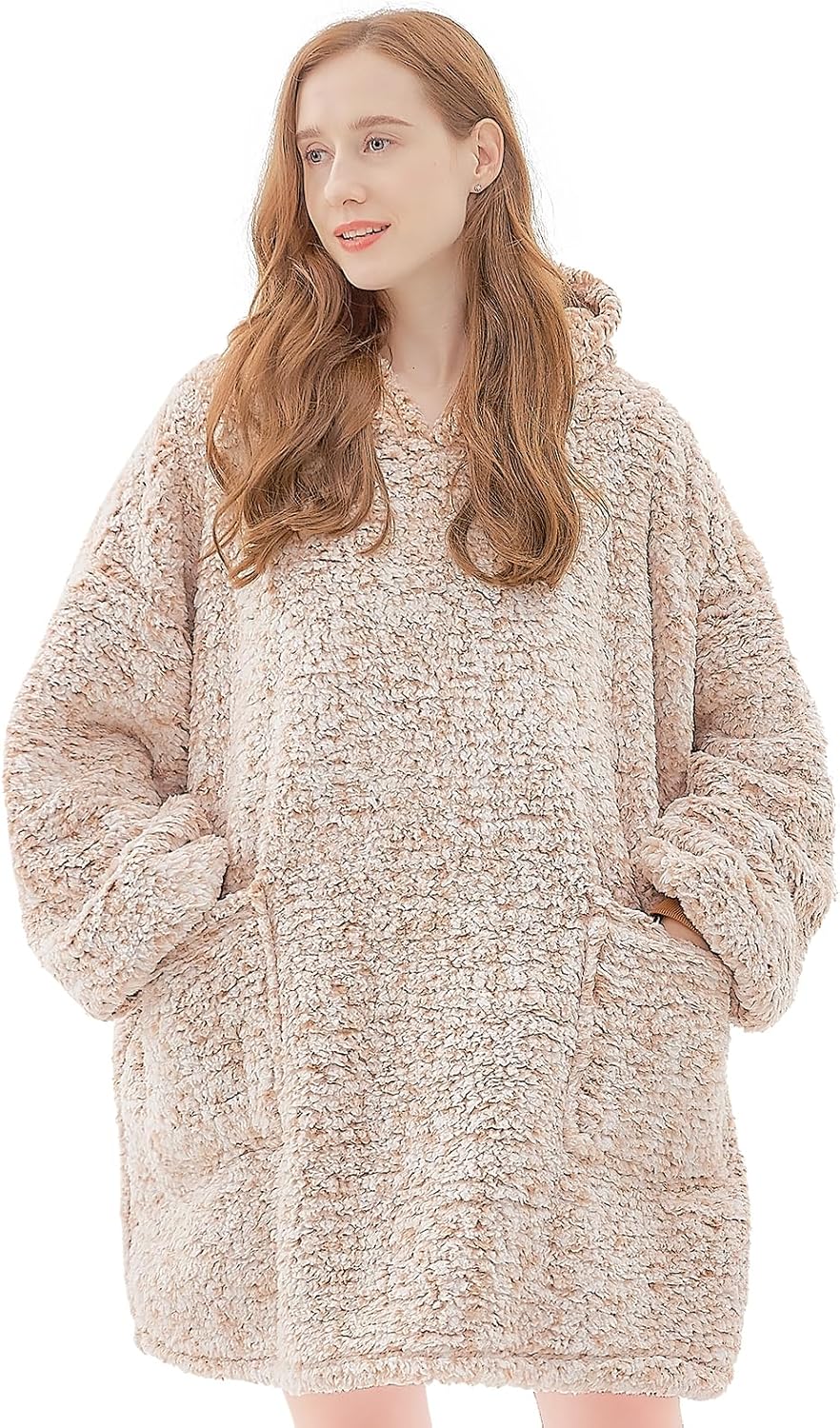 yescool - Cobija con capucha, sudadera de franela de forro polar sherpa para adultos, mujeres y hombres, talla única
