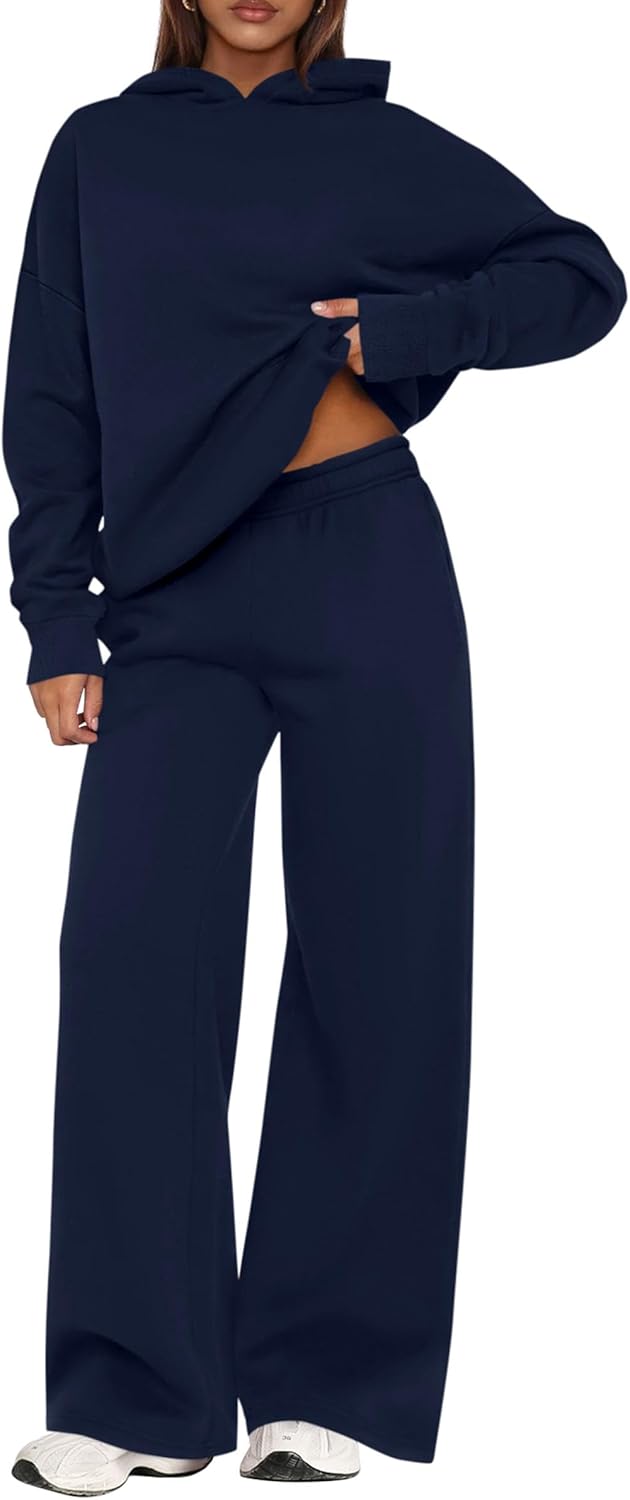 PRETTYGARDEN - Conjunto deportivo de 2 piezas para mujer, sudadera con capucha de manga larga, pantalones deportivos holgados y anchos, para otoño