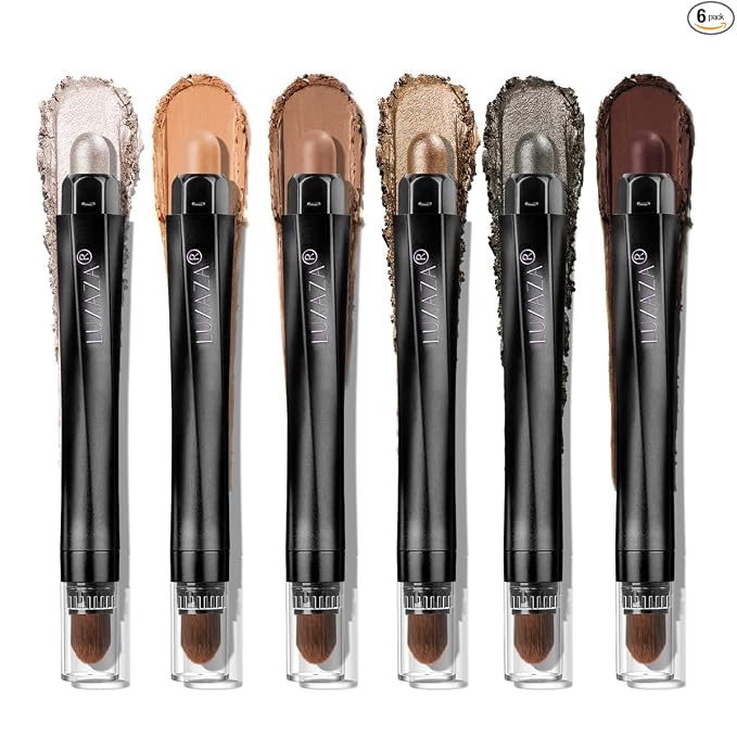 LUXAZA PRO Neutral Eyeshadow Stick Makeup 6PCS Set, Brown Nude Metallic Shimmer Matte Cream Eye Shadow Palette Eyeliner Brightener Pencil Crayon, Party Makeup - BROWN CANYON
