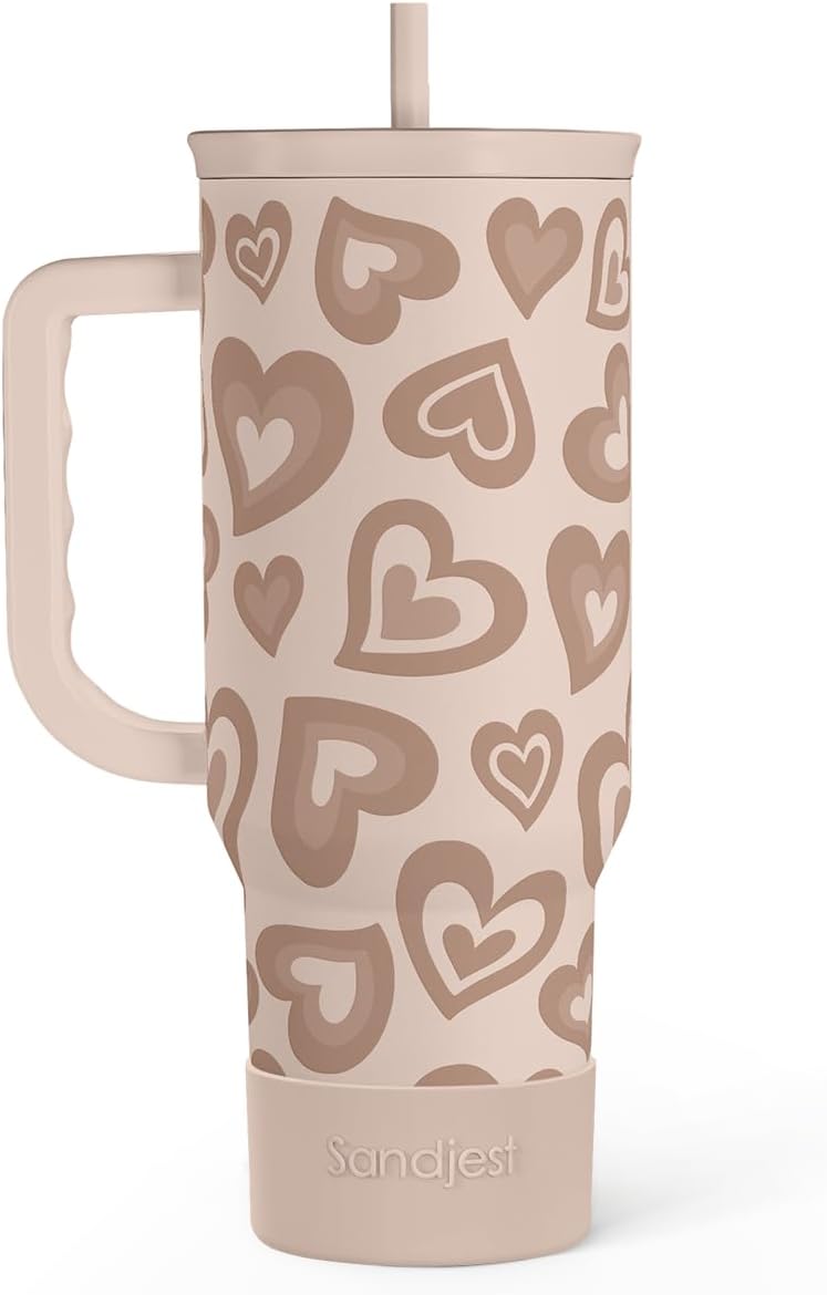 SANDJEST Vaso de 40 onzas con asa y pajilla, taza de café de viaje de acero inoxidable aislado para mujeres, niñas, amantes de la playa, idea de regalo para cumpleaños, Navidad, día de la madre, vacaciones de verano (color)