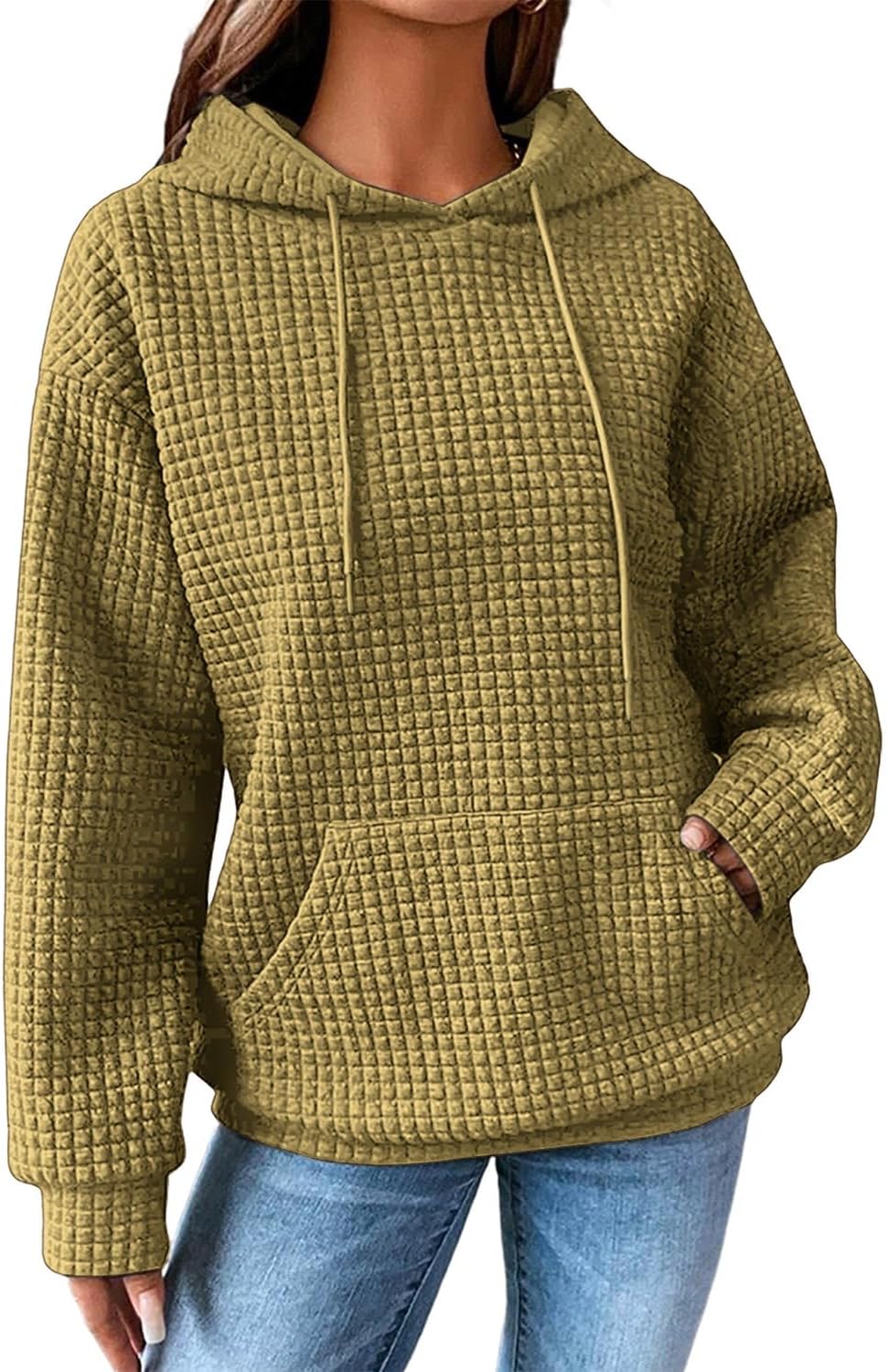 SHEWIN Sudaderas con capucha para mujer, casual, con cordón, estilo waffle, holgada, con bolsillo, 2026
