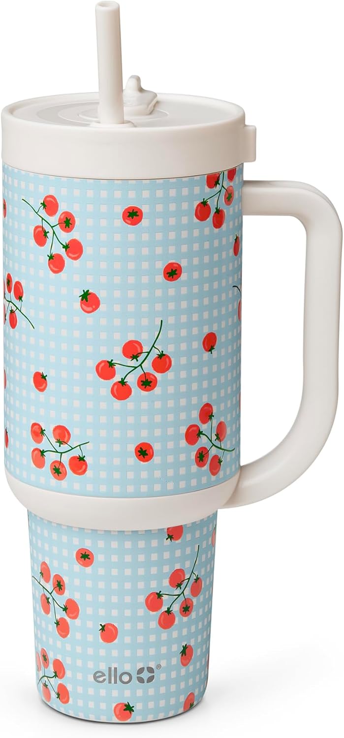 Ello Oasis - Vaso de 30 onzas con asa y pajita retráctil | Taza reutilizable de acero inoxidable aislada 100% a prueba de fugas, regalos para adolescentes, mujeres y hombres | Mantiene el frío durante
