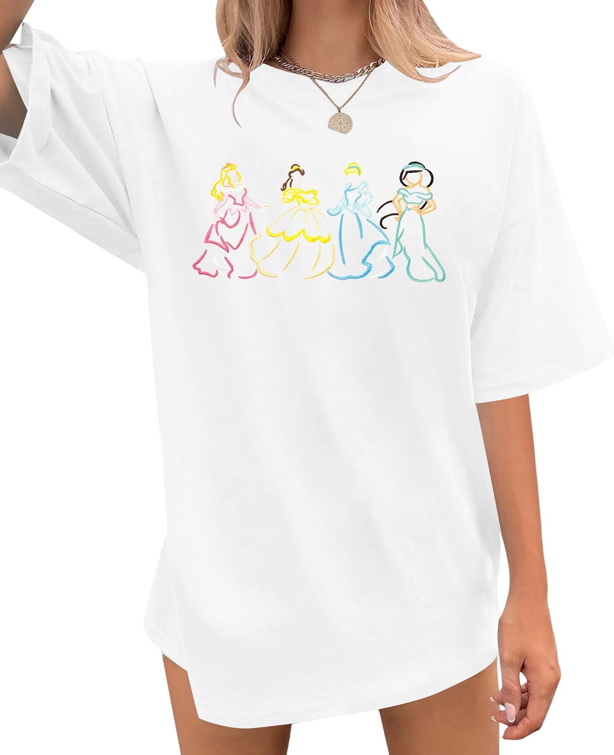 Camisa mágica para mujer, camisas bordadas de princesa, de gran tamaño, para vacaciones familiares, camisetas casuales de vacaciones
