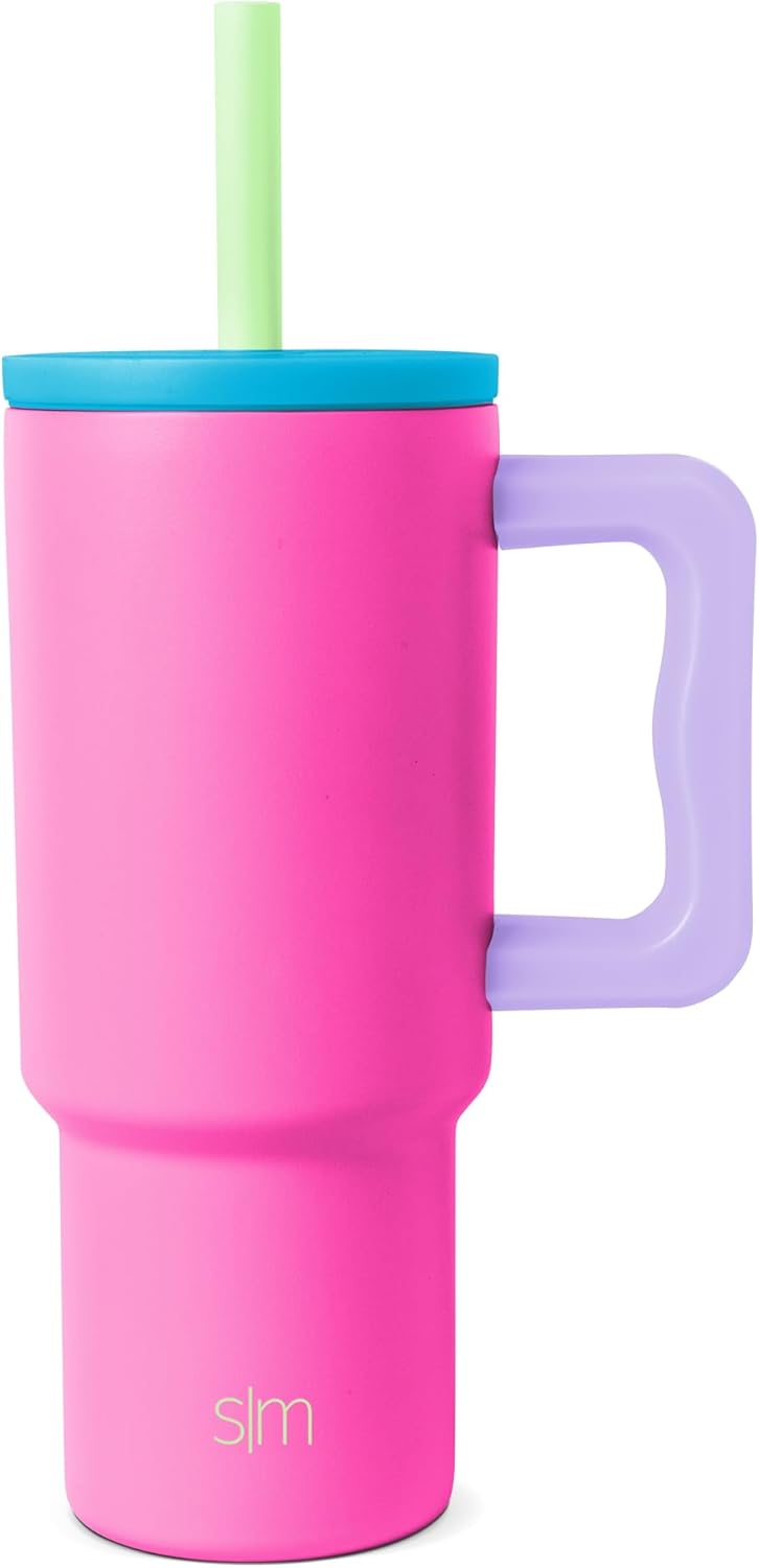 Simple Modern Disney Trek Kids - Vaso de acero inoxidable para niños y niñas, con asa y tapa con pajilla de silicona, resistente a derrames y fugas, reutilizable, Minnie Mouse en terrazo, 24 onzas
