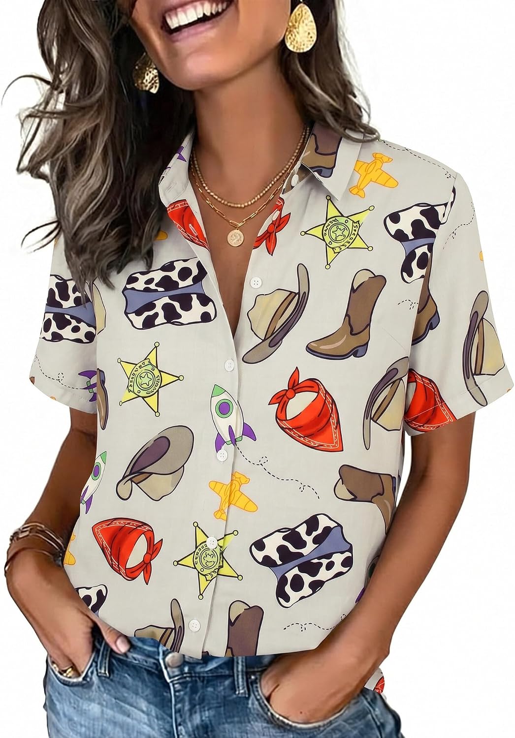 Camisas mágicas para mujer You've Got A Friend in Me Camisa Castillo Hawaiano Camiseta Linda Vacaciones Familiares Tops con Botones