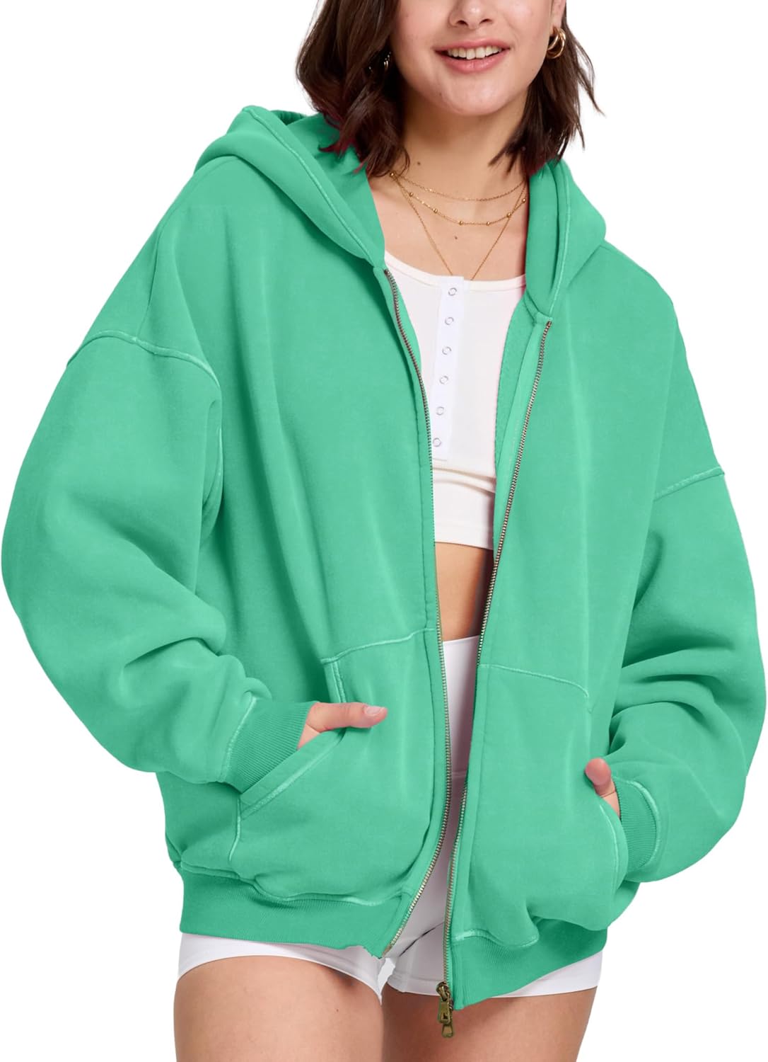FAIABLE Sudadera con capucha y cremallera para hombre y mujer, de gran tamaño, con lavado ácido, pesada, de algodón, forro polar, con cremallera, estilo vintage