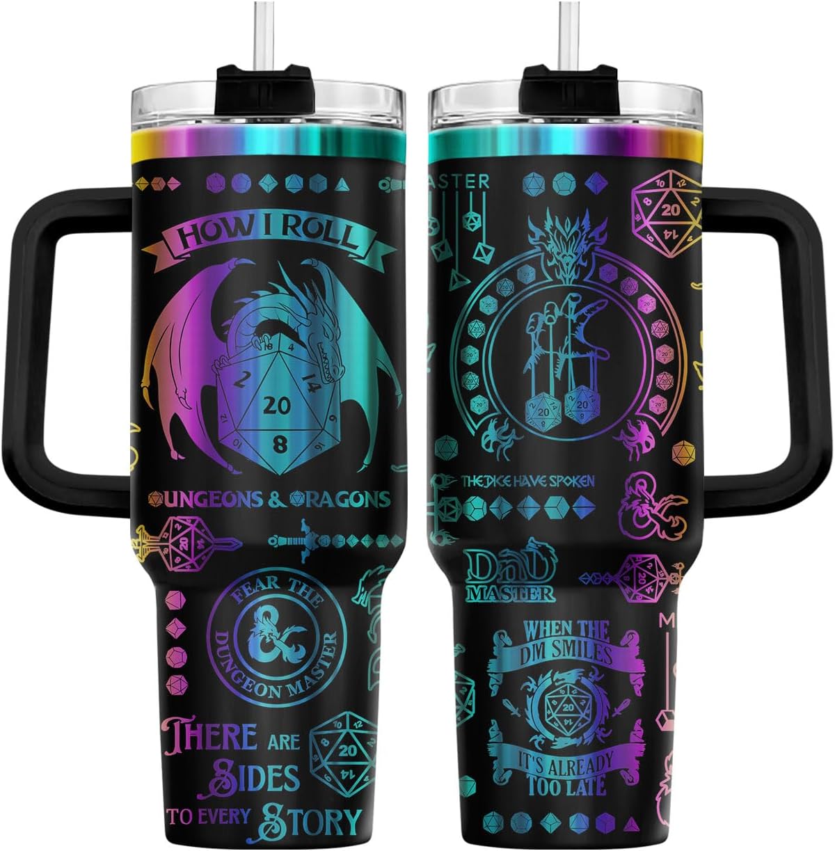 34HD Lord Fantasy Adventure - Vaso de café con aislamiento de acero inoxidable de 40 onzas, taza de viaje con asa y tapa para pajilla, segunda taza de café, regalos para amantes de los libros