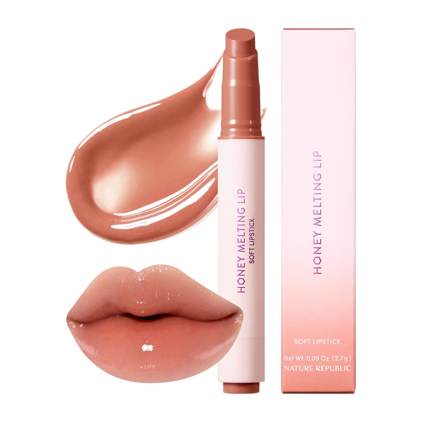 Nature Republic Labios de fusión de miel (03 BERRY) Palo de labios suave, brillo hidratante, bálsamos hidratantes, tinte transparente, brillo y acabado brillante, maquillaje coreano