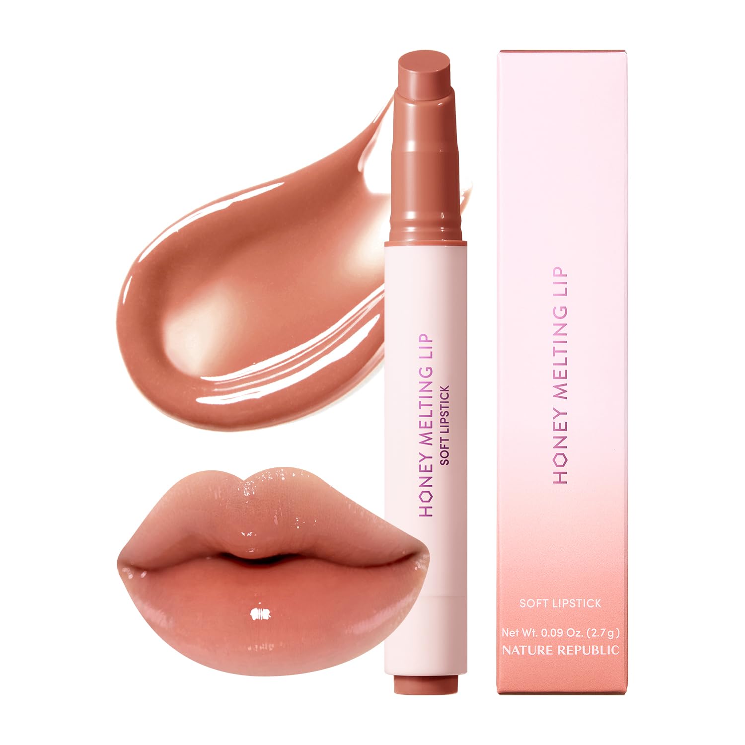 Nature Republic Labios de fusión de miel (03 BERRY) Palo de labios suave, brillo hidratante, bálsamos hidratantes, tinte transparente, brillo y acabado brillante, maquillaje coreano