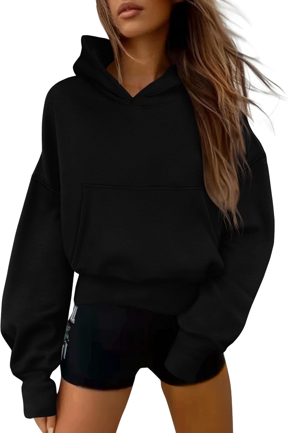PRETTYGARDEN Sudaderas con capucha para mujer, manga larga, media cremallera, recortadas, sin botones, ropa de moda de invierno