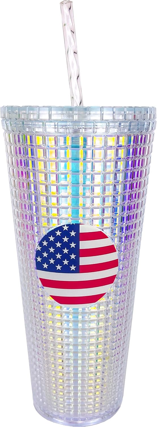 Spoontiques Peanuts Vaso de diamantes, 20 oz - Vaso texturizado con pajita, aislamiento de doble pared, sin BPA - Snoopy