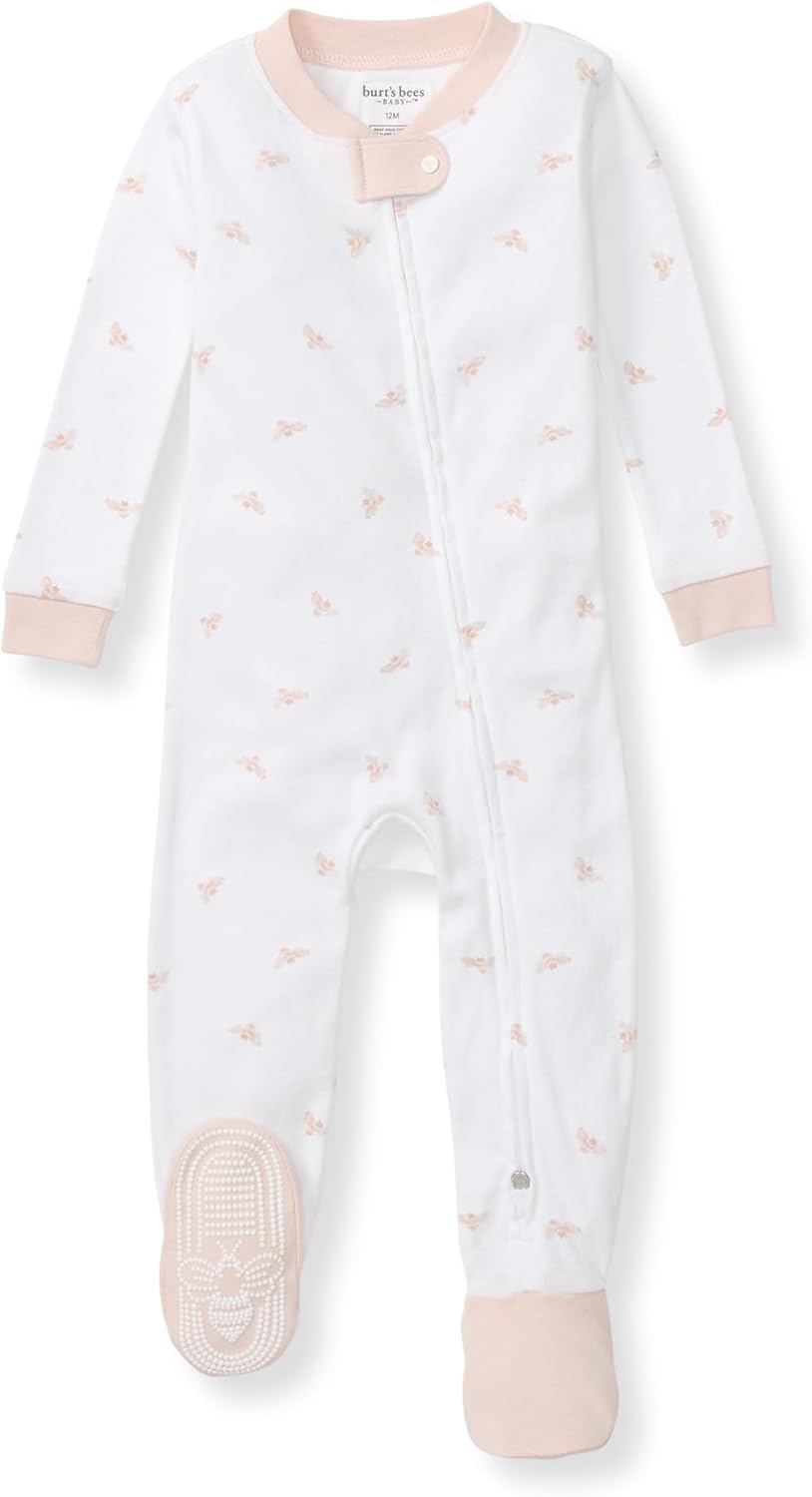 Burt's Bees Baby Pijama para niñas, 100% algodón orgánico, pijama de una pieza, overol con cremallera diagonal, ajuste cómodo