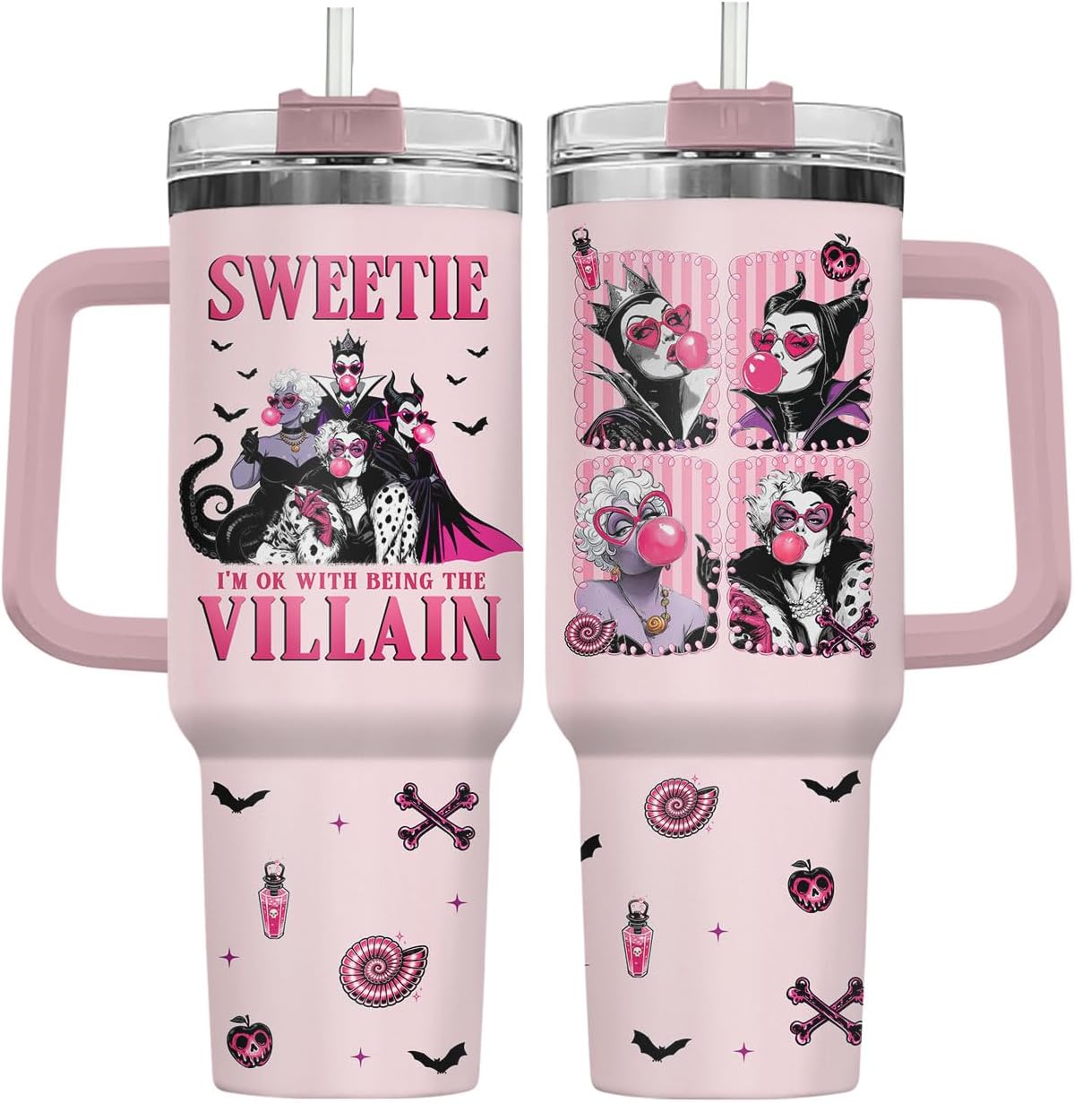 34HD Vaso de princesa rana de 40 onzas, taza de viaje aislada de acero inoxidable con asa y tapa con pajilla, regalo de cumpleaños, taza de películas de princesa de cuento de hadas para mujer