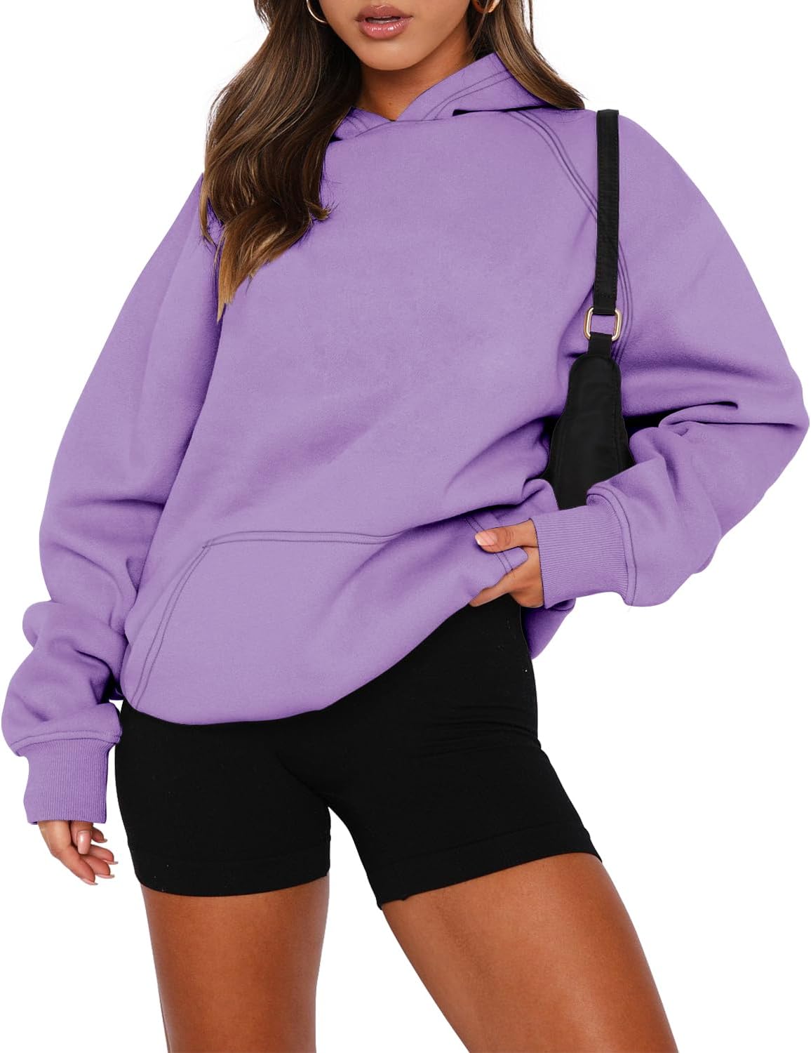 onlypuff Sudadera de manga larga con capucha para mujer, con bolsillo de canguro, suéter básico de forro polar