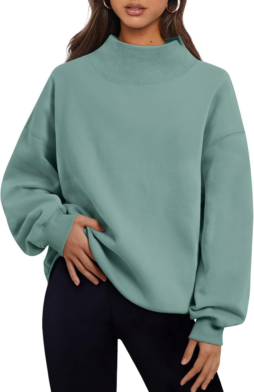 Trendy Queen - Sudaderas de gran tamaño para mujer, cuello alto, manga larga, sudaderas con capucha para otoño, ropa 2024 | Fall Fashion Clothes 2026,Long Sleeve Tops,Comfort Soft Fleece,Travel Casual Work Lounge Daily Outfit