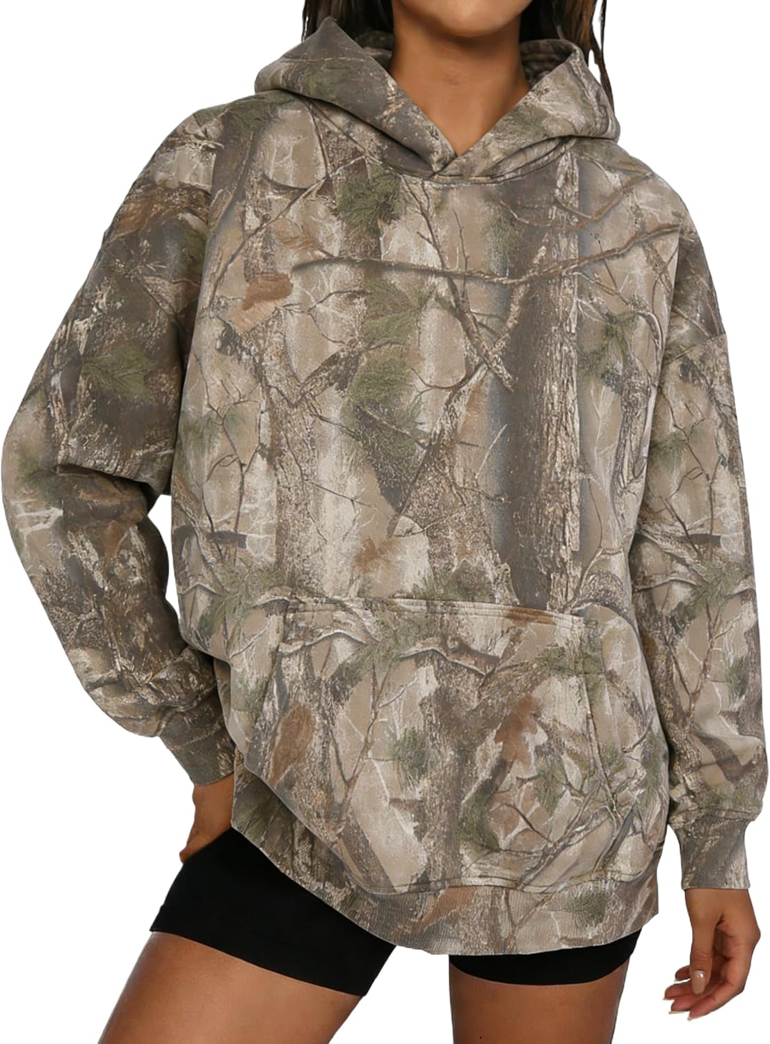 MSBESYOR Sudadera con Capucha de Camuflaje para Hombre y Mujer, Sudadera con Capucha de Forro Polar de Gran Tamaño con Hoja de Arce, Sudadera con Estampado Gráfico y Bolsillo