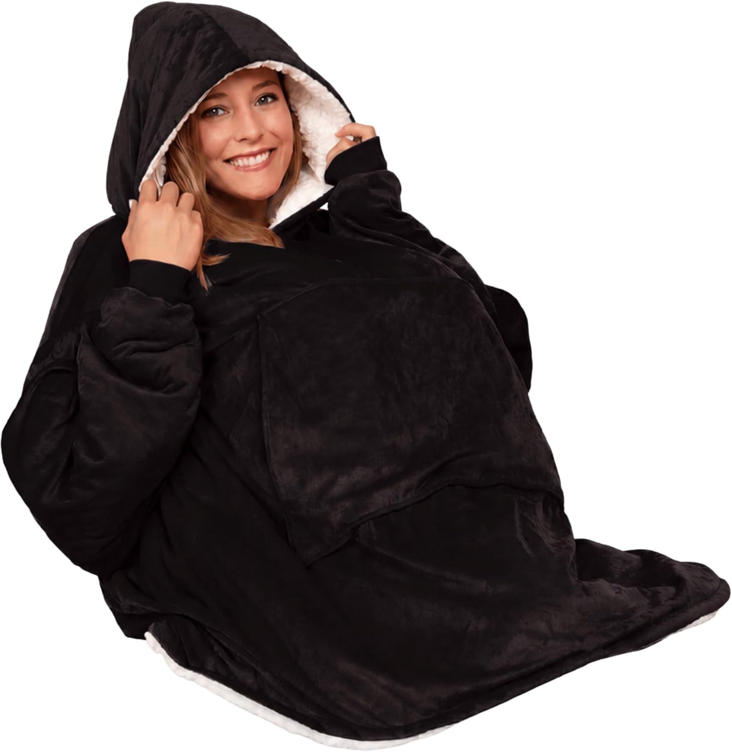 THE COMFY Original - Manta de forro polar de microfibra con forro sherpa, diseño de gran tamaño con capucha y bolsillo de Shark Tank