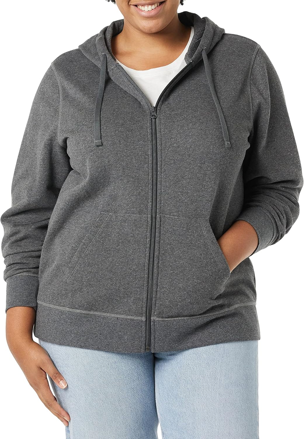 Essentials - Sudadera con capucha de felpa para mujer, con cremallera completa (disponible en tallas extragrandes)