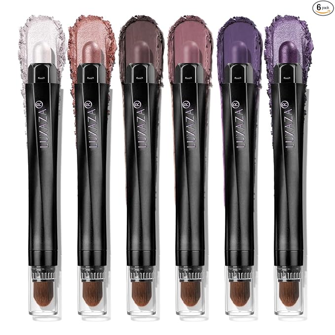 LUXAZA PRO Neutral Eyeshadow Stick Makeup 6PCS Set, Brown Nude Metallic Shimmer Matte Cream Eye Shadow Palette Eyeliner Brightener Pencil Crayon, Party Makeup - BROWN CANYON