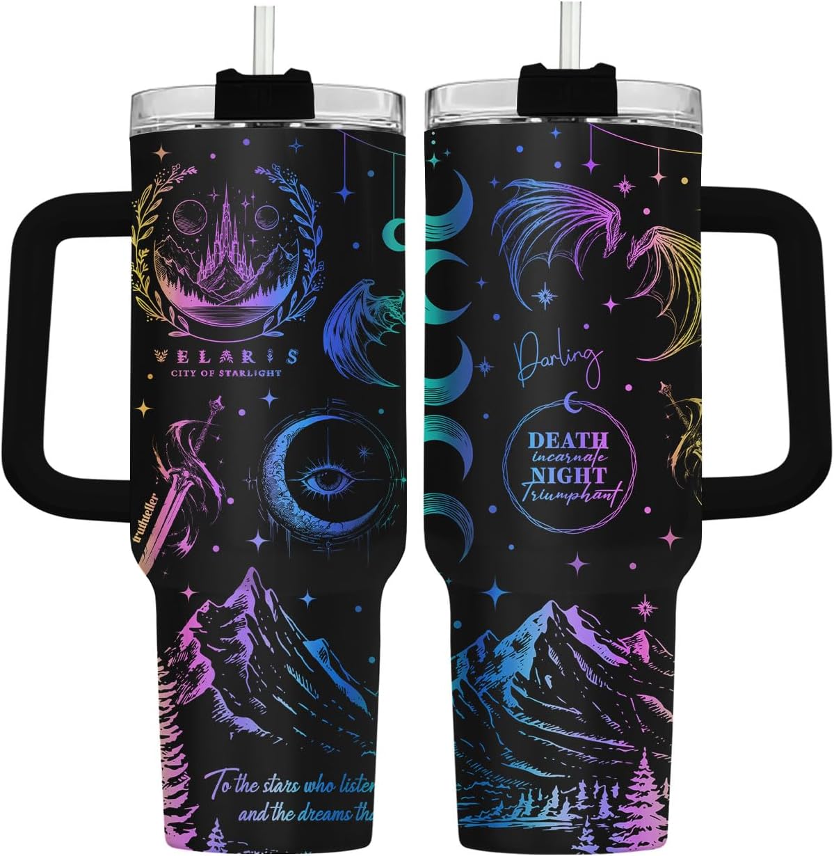 34HD Lord Fantasy Adventure - Vaso de café con aislamiento de acero inoxidable de 40 onzas, taza de viaje con asa y tapa para pajilla, segunda taza de café, regalos para amantes de los libros