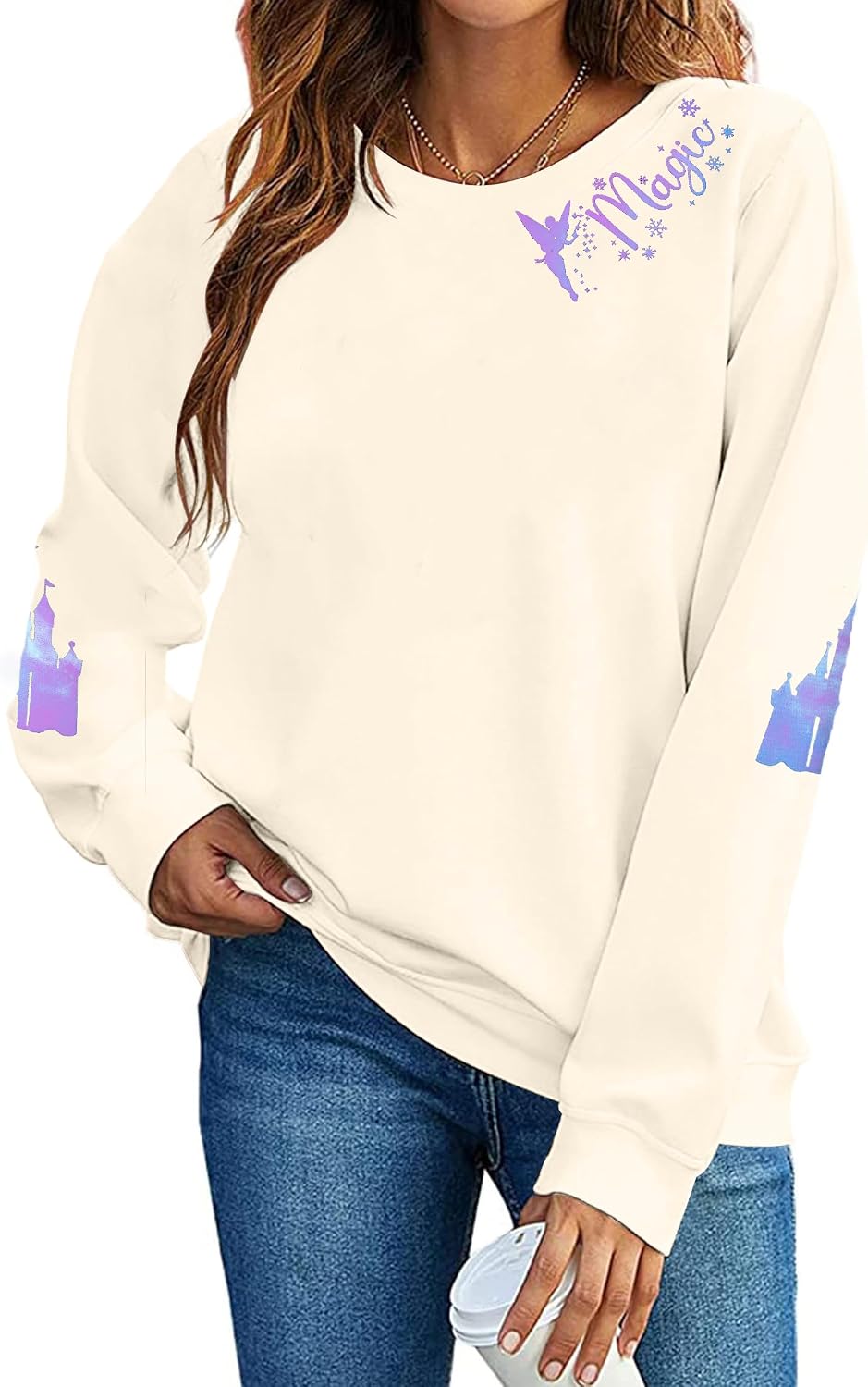 UNIQUENOE Magic Kingdom Sudaderas para mujer, camiseta mágica para vacaciones familiares, camiseta de manga larga con gráfico de castillo