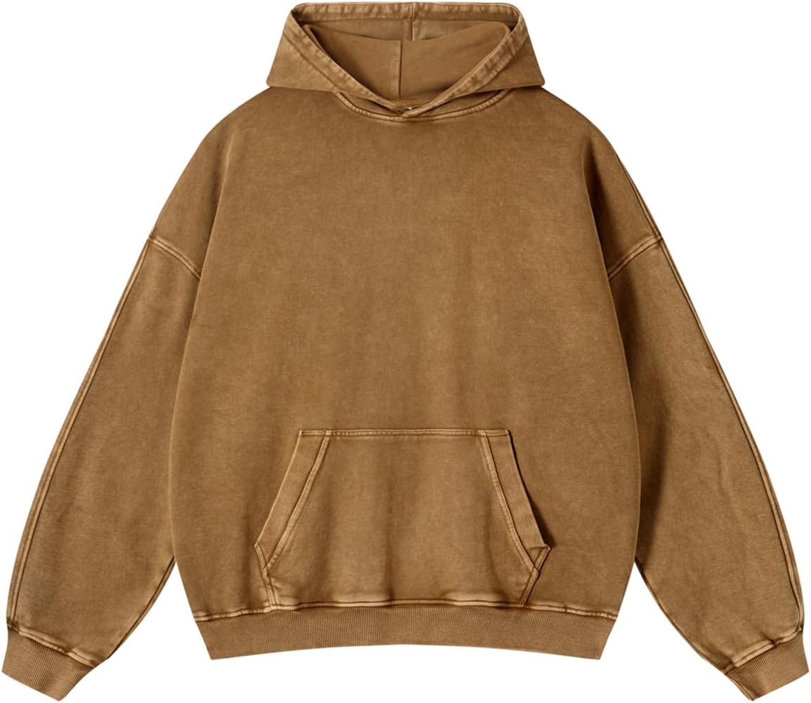 Adenorah Sudaderas con capucha de gran tamaño, para hombre, para otoño, con lavado ácido, liso, ropa urbana, de algodón, vintage