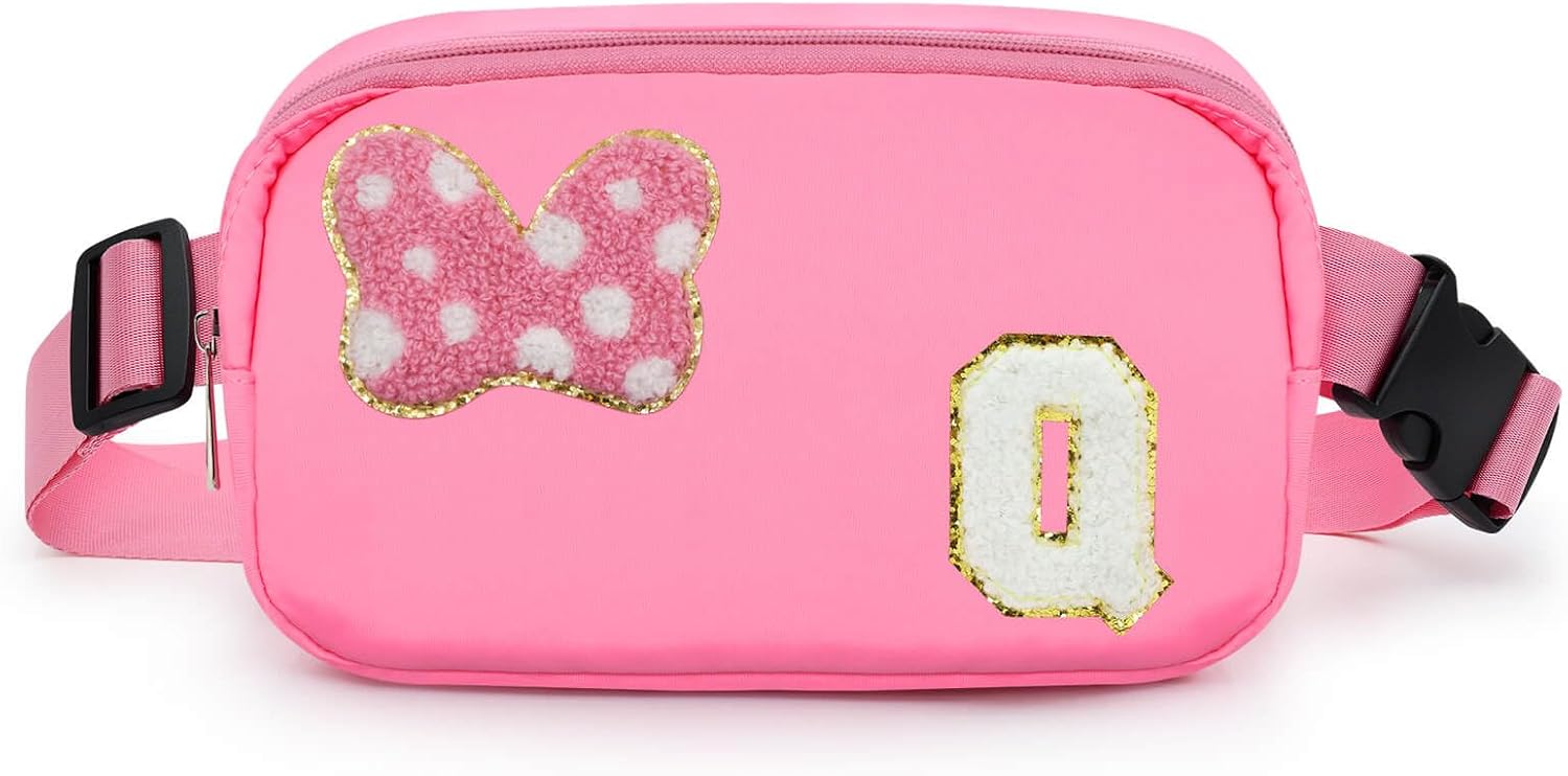 Riñonera con Lazo de Letra Inicial de Chenilla, Bolsa Cruzada Impermeable para Parque, Regalos de Navidad y Cumpleaños para Niñas Adolescentes, Hijas, Mujeres, Niños, Adultos, Linda Bolsa de Cinturón