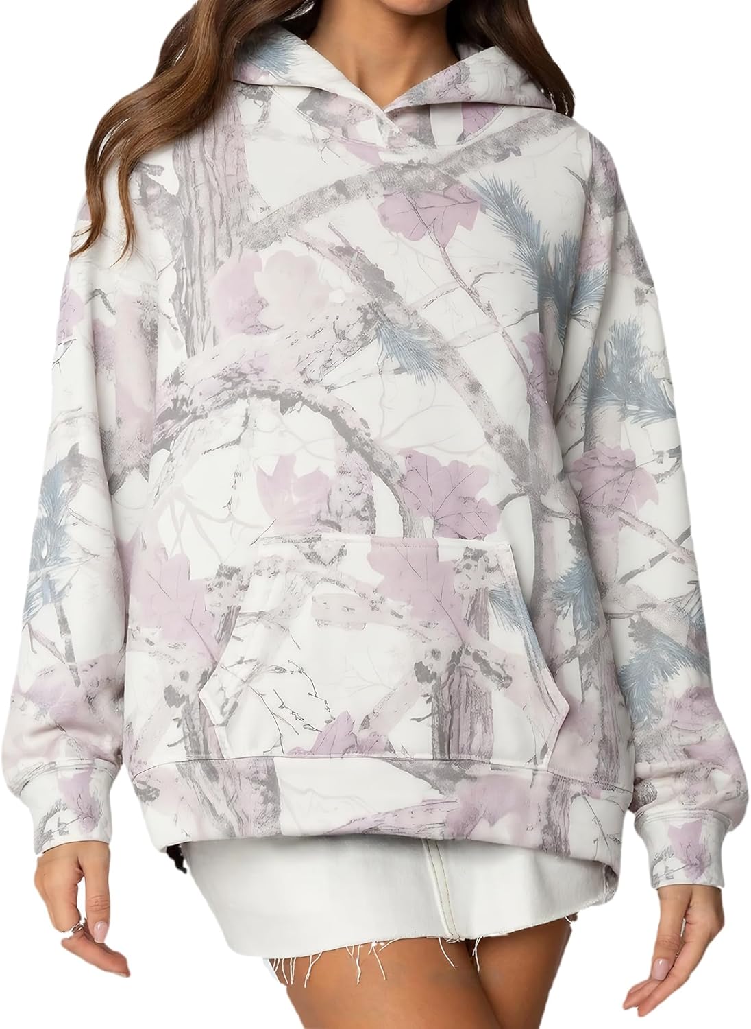 Anoumcy - Sudadera con capucha de camuflaje para mujer, con hoja de arce y forro de vellón, estilo holgado