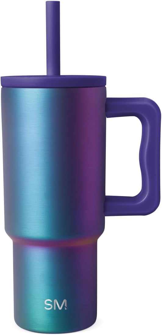 Simple Modern Disney Trek Kids - Vaso de acero inoxidable para niños y niñas, con asa y tapa con pajilla de silicona, resistente a derrames y fugas, reutilizable, Minnie Mouse en terrazo, 24 onzas