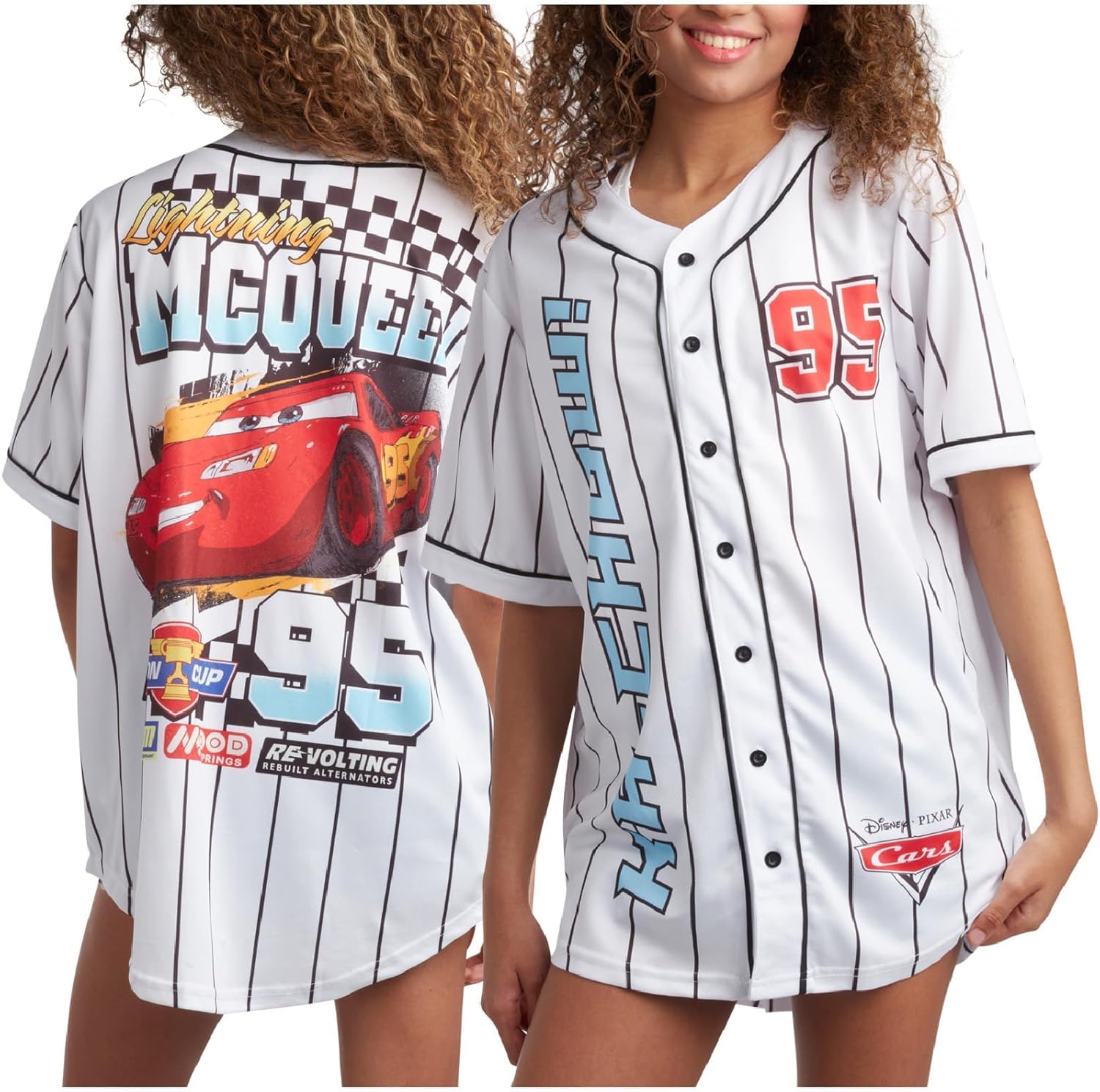 Disney Camiseta de béisbol para mujer, diseño de Mickey Mouse Lightning McQueen Marie, Lilo y Stitch | Tejido 100% poliéster, ligero y transpirable, malla o estilos con botones