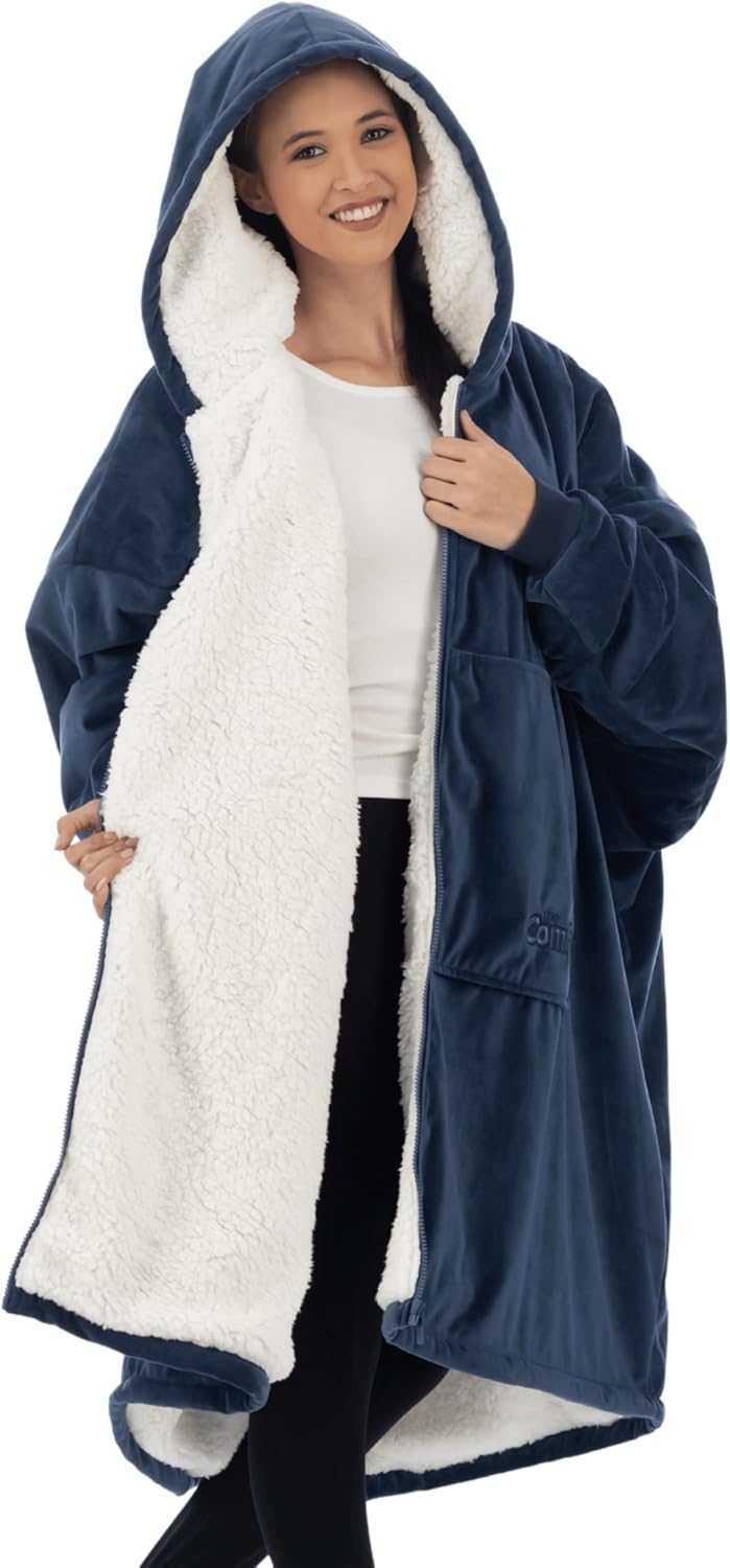 THE COMFY Original - Manta de forro polar de microfibra con forro sherpa, diseño de gran tamaño con capucha y bolsillo de Shark Tank