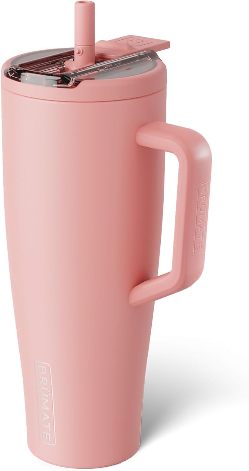 BrüMate Era Flip - Vaso de 40 onzas con tapa con pajilla cubierta 100 % a prueba de fugas, popote higiénico cubierto, botella de agua de acero inoxidable aislada con asa, apto para portavasos, sin BPA (Lilac Dusk)
