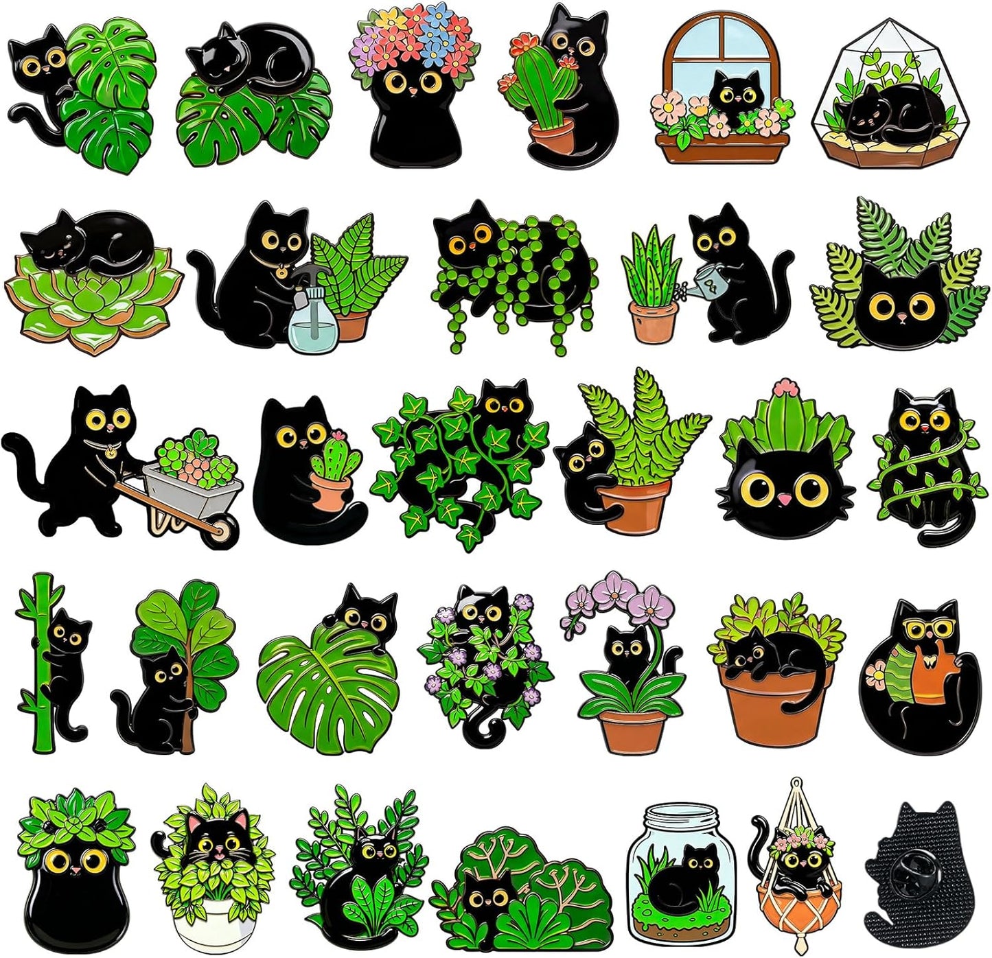 Landical 30 piezas, lindos pines de esmalte a granel, flores de plantas, animales, Halloween, gato negro, gótico, calabazas de otoño, primavera, broches de solapa de dibujos animados, pin de joyería