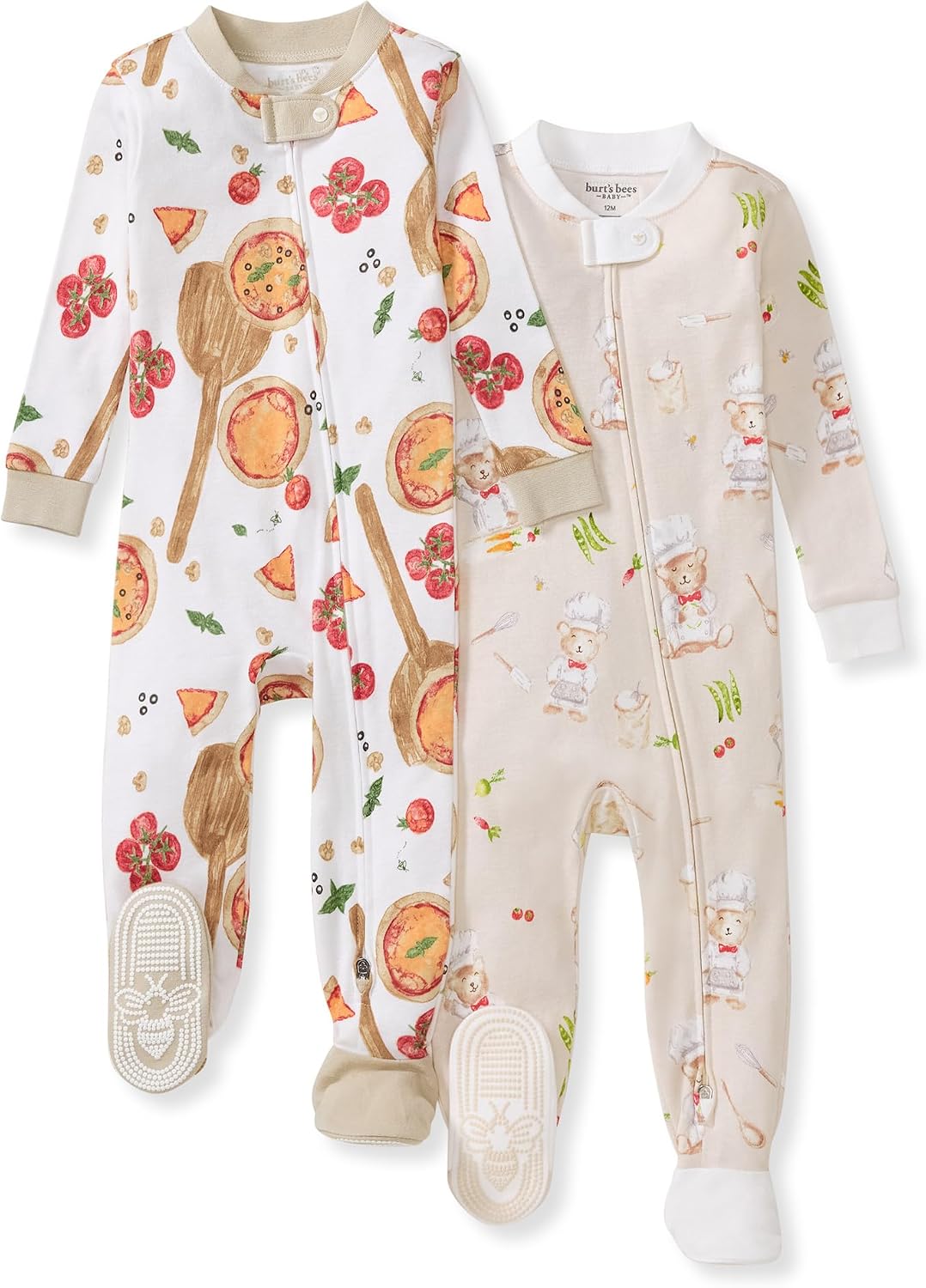 Burt's Bees Baby Pijama de algodón orgánico para niños, ajuste cómodo con pies | Convenient 2-way zip front sleeper pajama is equipped with non-slip bee grips for active littles on the move